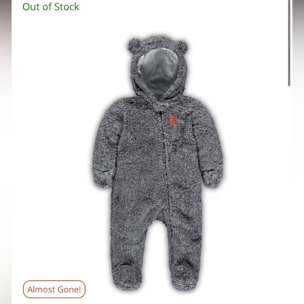 NY Mets Newborn & Infant Game Nap Teddy Fleece Bunting Sleeper - Gray